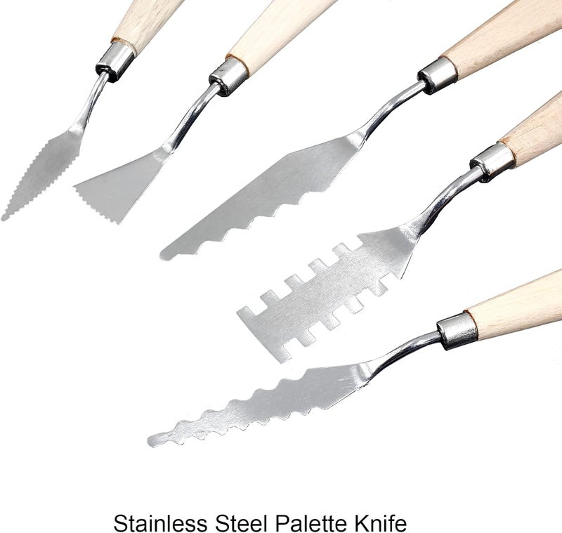 Suiwotin 10pcs Palette Knife Set, Stainless Steel Painting Knife Set, Wooden Handle Paint Spatula Painting Tools, Color Mixing Scraper Pallet Knife for Oil, Acrylic, Canvas Painting - Image 4